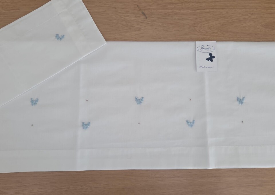 Set lenzuolino 3 pezzi per carrozzina con Fiocchetti Bianco / Cielo / Tortora Gentile Baby Couture Ricamato a mano