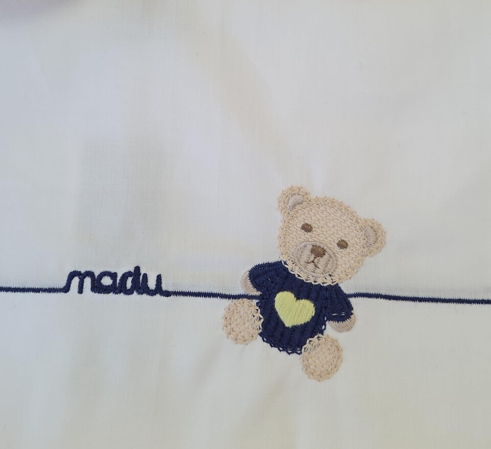 Completo nascita 5 pezzi in filo di puro di cotone Blu / Bianco / Sabbia Marlù