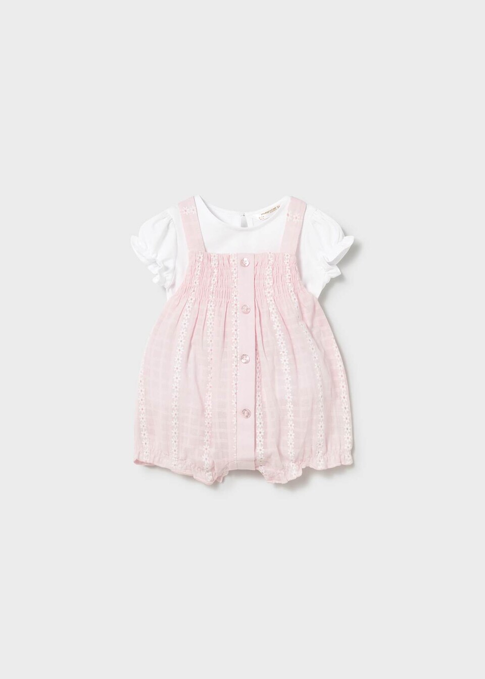 Salopette 2 pezzi in cotone Rosa / Bianco taglia 4-6 mesi Mayoral