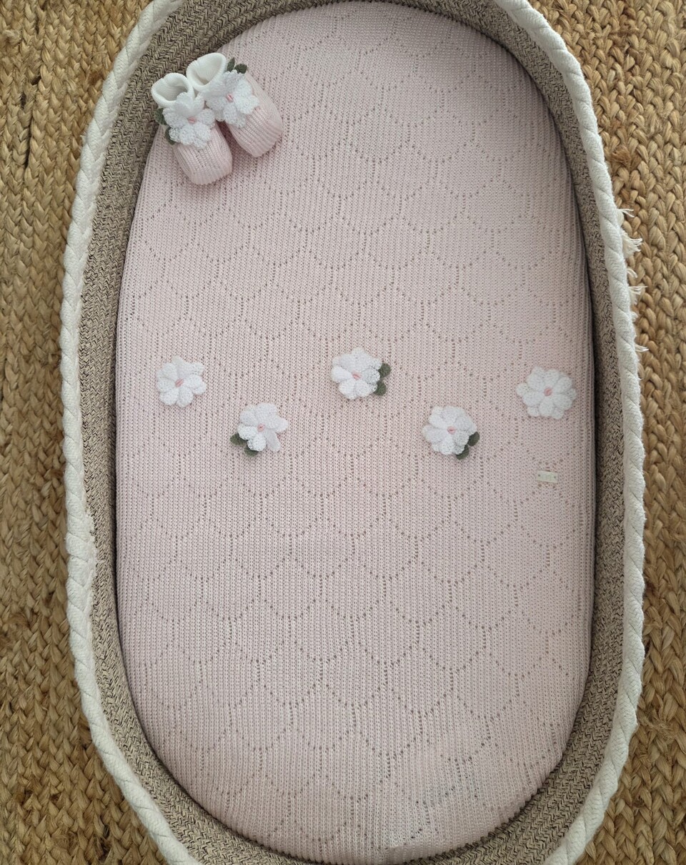 Copertina per carrozzina in filo di puro cotone Bianco / Rosa Stella Marlù
