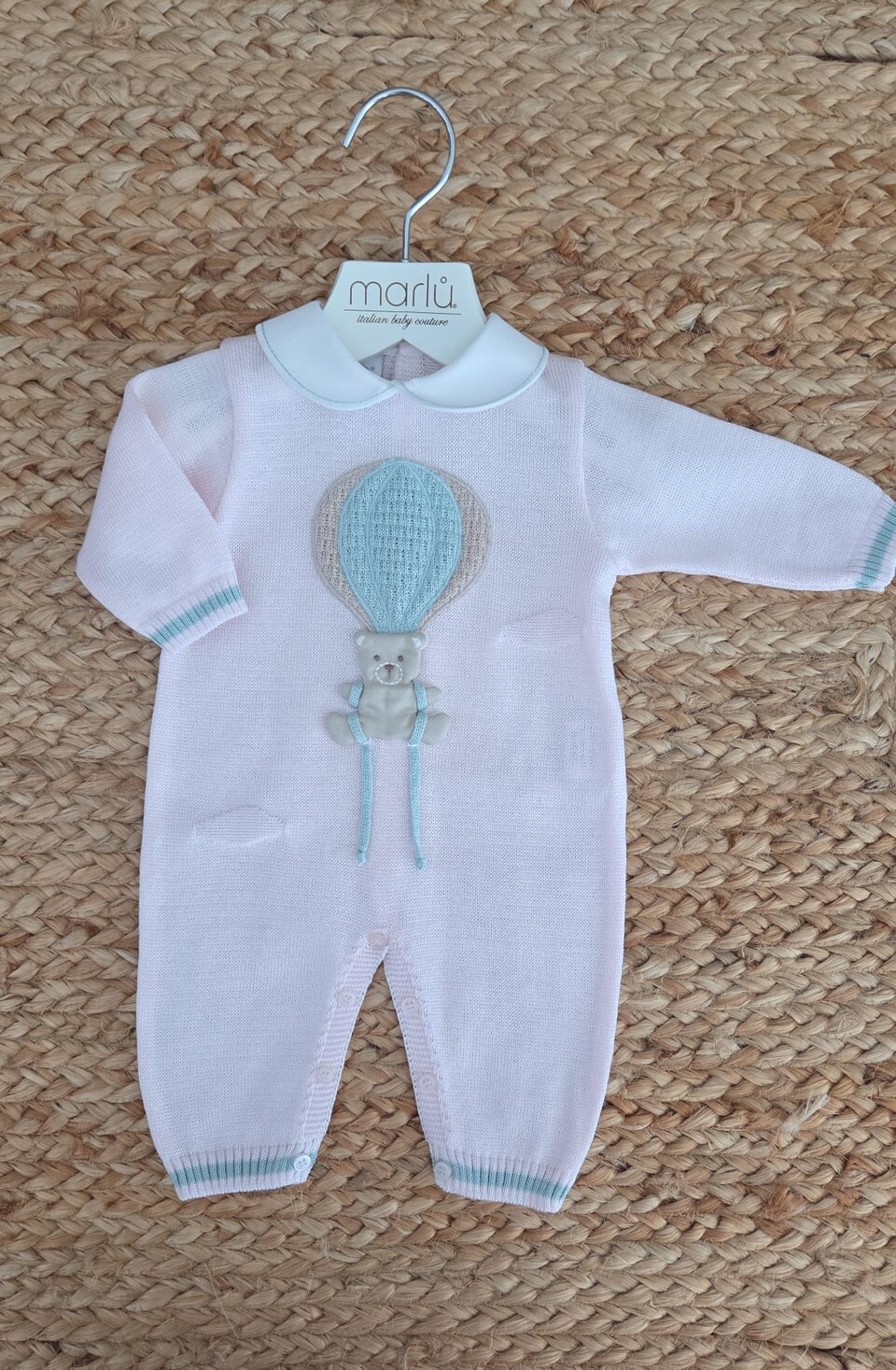 Tutina in filo di puro cotone Rosa / Verde Salvia taglia 0-3 mesi Marlù
