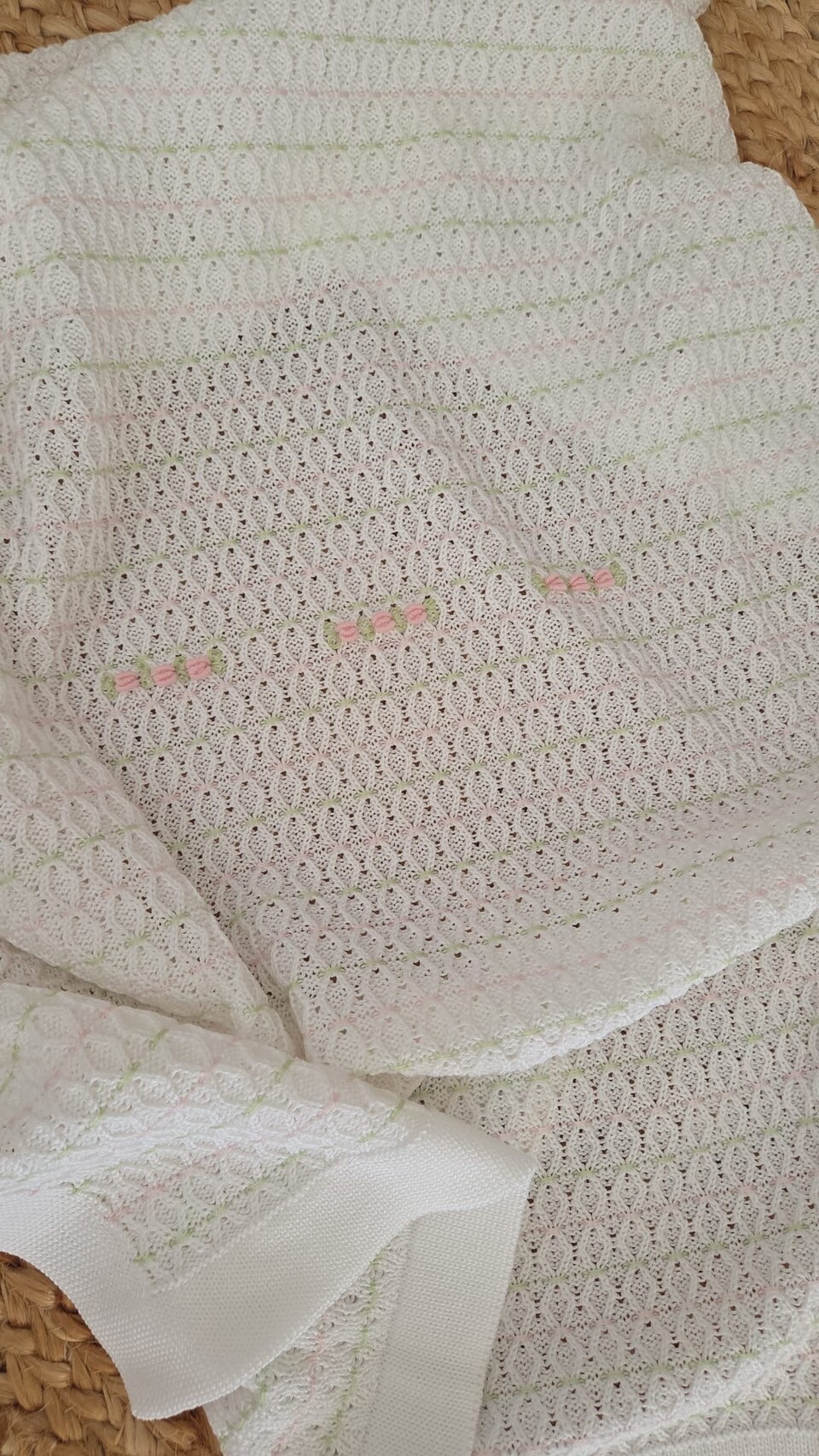 Copertina per carrozzina in filo di puro cotone Bianco / Rosa Pesco / Lime Marlù