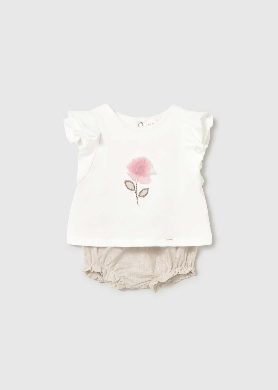 Completo 2 pezzi in cotone e lino Bianco / Beige Mayoral
