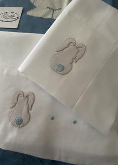 Lenzuolino per carrozzina Bianco/Tortora/Cielo Gentile Baby Couture Coniglietti