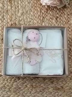 Box regalo Rosa Gentile Baby Couture Catenina porta ciuccio
