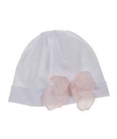 Cappellino in jersey di cotone Bianco con fiocco rosa taglia 3 mesi Barcellino 110912