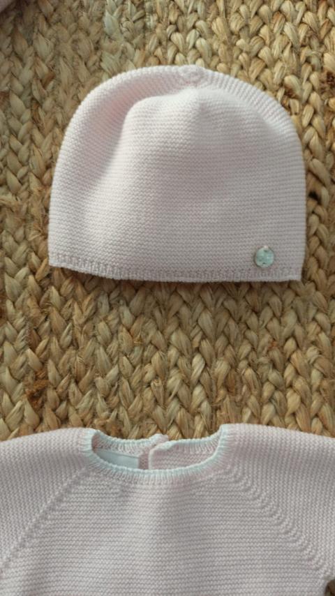 Completo 2 pezzi con cappellino in pura lana Rosa / Bianco taglia 1 mese Paz Rodriguez 003-110799