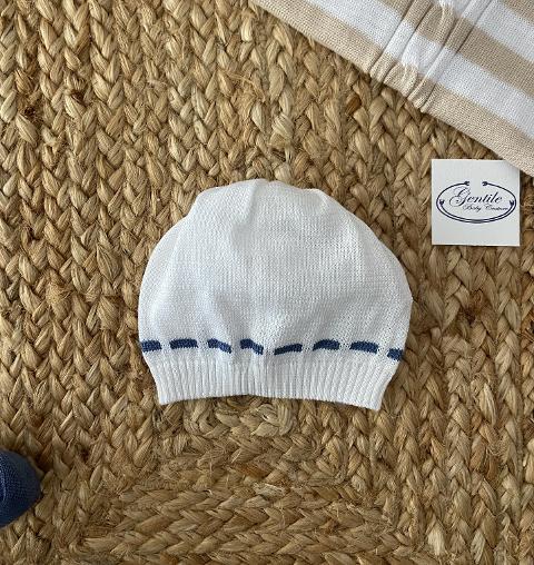 Cappellino in filo di cotone Bianco/Avio 0-3 mesi Marlù EP5871