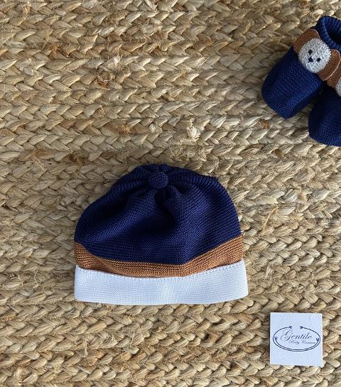 Cappellino in filo di cotone Bianco/Blu/Tegola 0-3 mesi Marlù EP6371