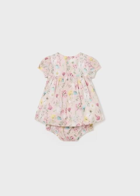 Abito in cotone a fiori rosa con fodera integrata e culotte Mayoral 1801