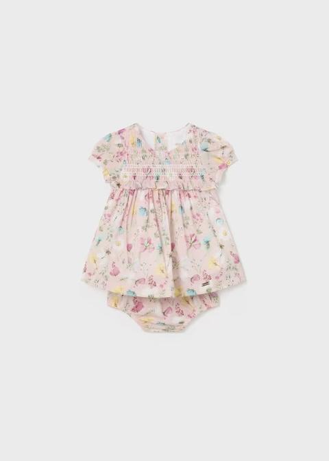 Abito in cotone a fiori rosa con fodera integrata e culotte Mayoral 1801