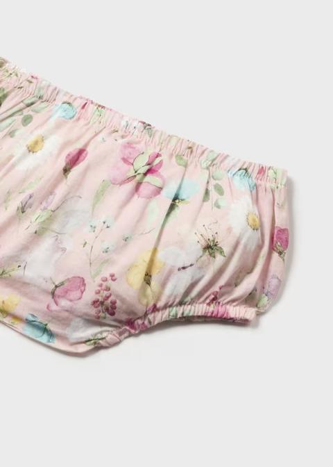 Abito in cotone a fiori rosa con fodera integrata e culotte Mayoral 1801