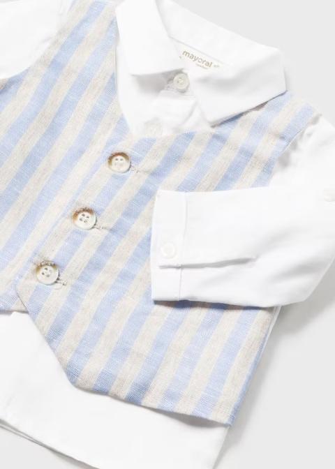 Completo 2 pezzi in lino e cotone azzurro Mayoral 1220