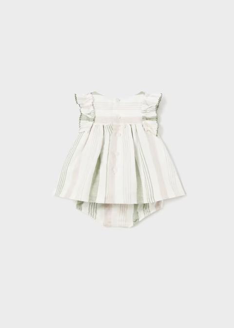 Abito in lino e cotone a righe Verdi e Beige con culotte Mayoral 1829