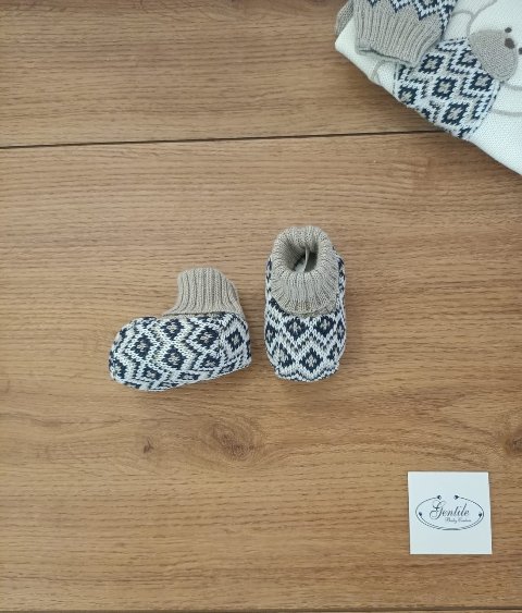 Babbucce in pura lana Vaniglia/Blu/Tortora taglia unica Marlù