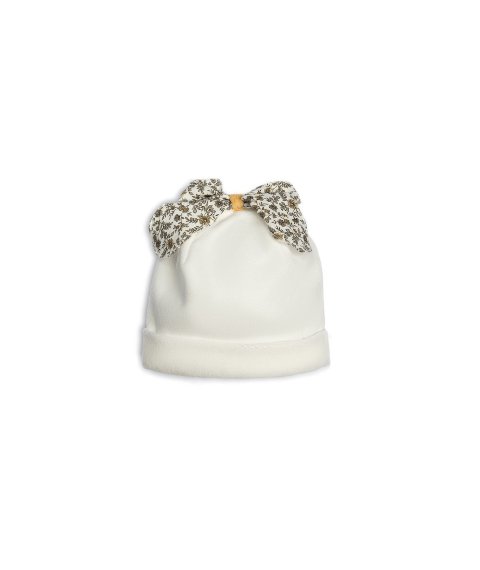 Cappellino in ciniglia Bianco Latte con fiocco Giallo / Nero Barcellino