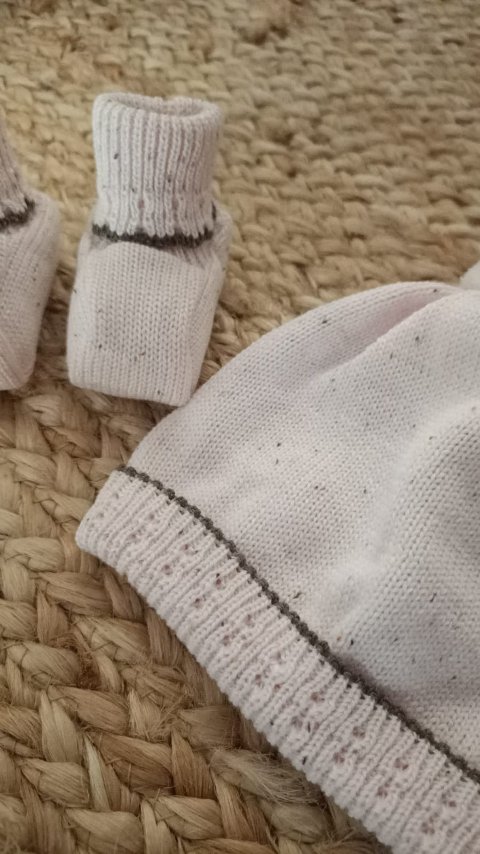 Cappellino e babbucce in pura lana Rosa / Cacao taglia unica Marlù
