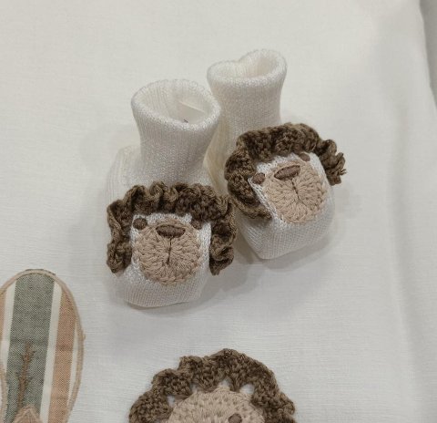 Salopette 2 pezzi in lino e cotone con babbucce Vaniglia / Tabacco / Verde taglia 0-3 mesi Marlù