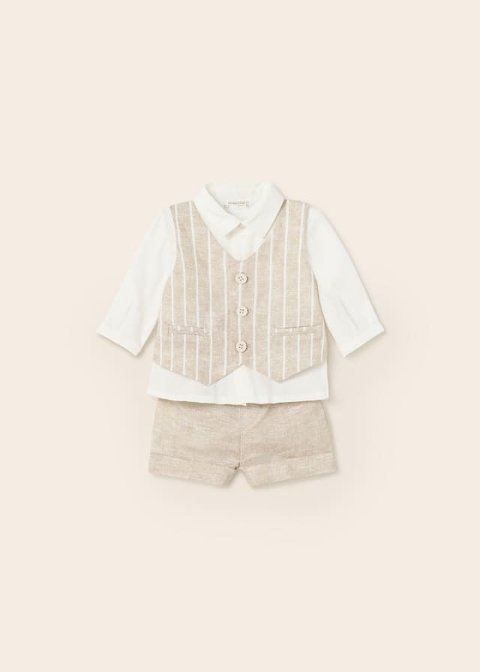 Completo 2 pezzi elegante in lino e cotone Bianco / Beige taglia 12 mesi Mayoral