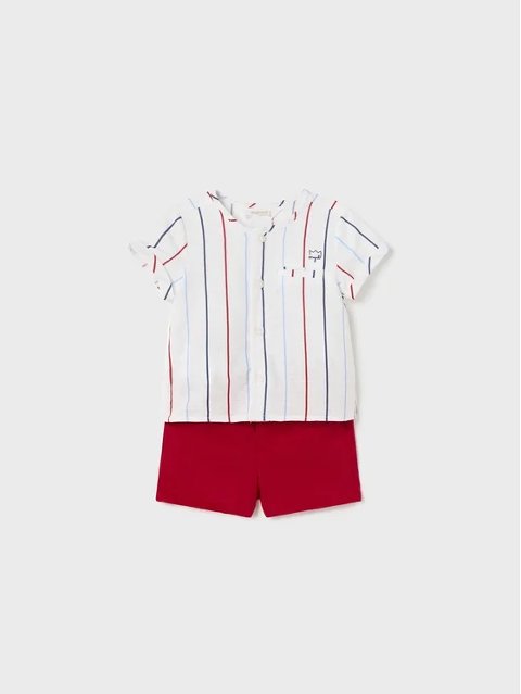 Completo 2 pezzi in lino e cotone Bianco / Rosso taglia 6-9 mesi Mayoral