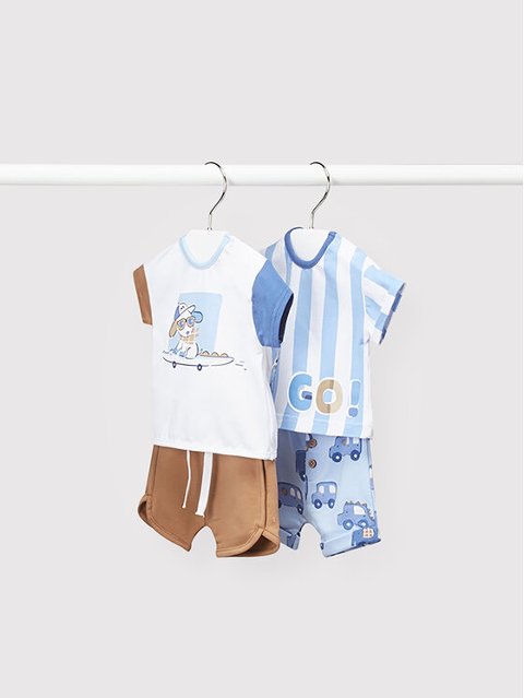 Completo 4 pezzi in cotone Bianco / Azzurro taglia 1-2 mesi Mayoral