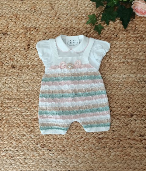 Salopette 2 pezzi in cotone Bianco / Verde / Multicolor taglia 0-3 mesi Marlù