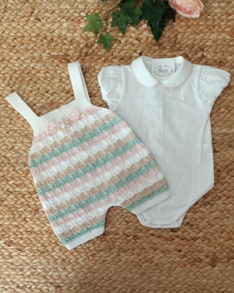 Salopette 2 pezzi in cotone Bianco / Verde / Multicolor taglia 0-3 mesi Marlù