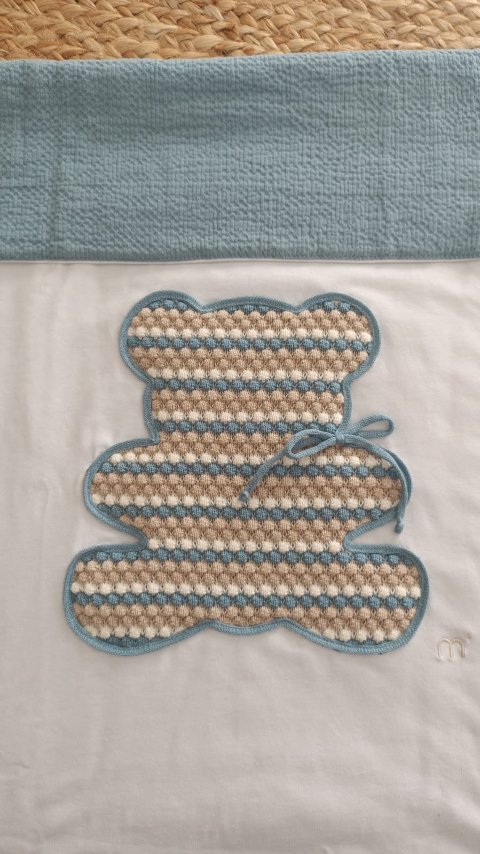 Copertina in jersey di cotone Bianco / Cielo Polvere / Tabacco con orsetto Multicolor Marlù