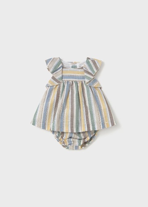 Abito in lino e cotone con culotte a righe Multicolor Mayoral
