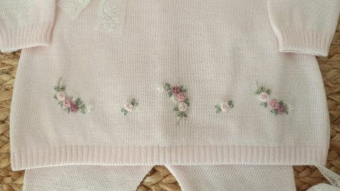 Completo nascita 2 pezzi in filo di cotone con ricamo a mano Gentile Baby Couture