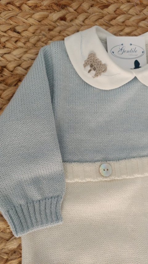 Tutina in pura lana Vaniglia / Cielo taglia 0-3 mesi Marlù