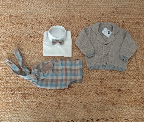 Completo 4 pezzi elegante Tortora / Cielo Polvere taglia 6-9 mesi Marlù