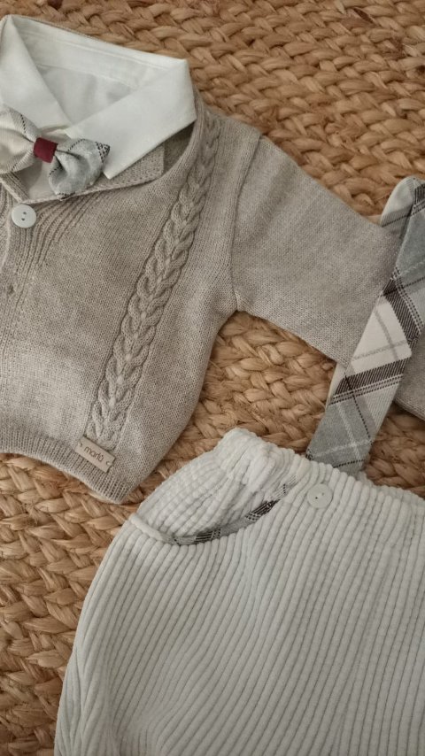 Completo 4 pezzi elegante Noce / Vaniglia taglia 3-6 mesi Marlù