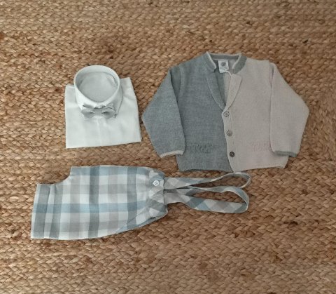 Completo 4 pezzi elegante Grigio / Natural Bio / Cielo Polvere taglia 6-9 mesi Marlù