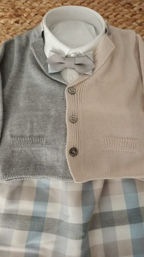 Completo 4 pezzi elegante Grigio / Natural Bio / Cielo Polvere taglia 6-9 mesi Marlù