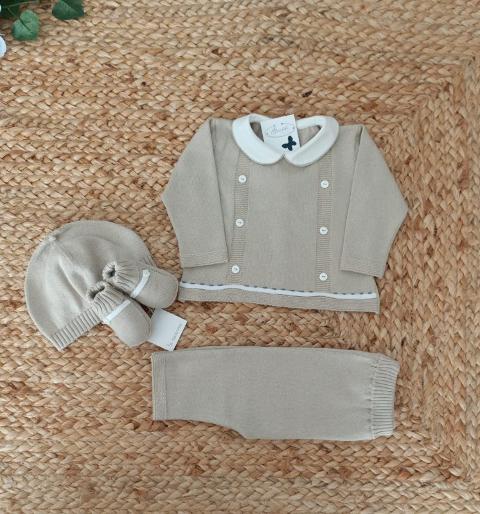 Completo 2 pezzi con cappellino e babbucce in filo di puro cotone Corda taglia 3 mesi Le Coconne
