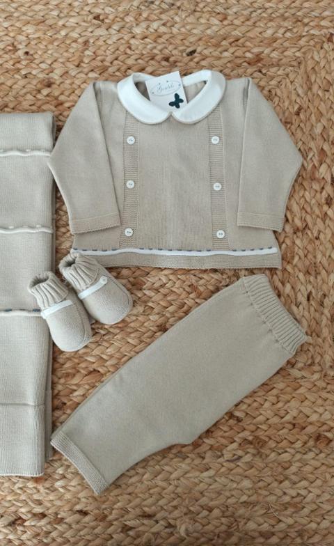 Completo 2 pezzi con cappellino e babbucce in filo di puro cotone Corda taglia 3 mesi Le Coconne