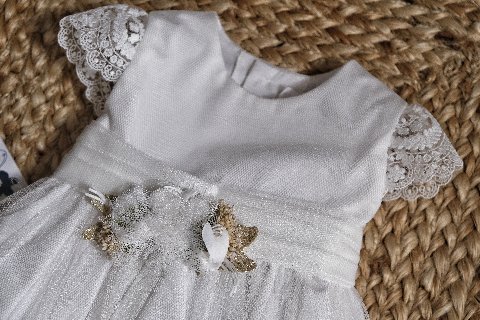Abito elegante in tulle ricamato Crudo taglia 12 mesi Amaya
