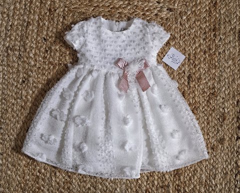 Abito elegante con pois in rilievo e fiocco Vaniglia / Marsala taglia 6-9 mesi Marlù
