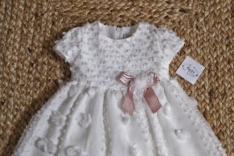 Abito elegante con pois in rilievo e fiocco Vaniglia / Marsala taglia 6-9 mesi Marlù