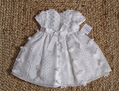 Abito elegante con pois in rilievo e fiocco Vaniglia / Marsala taglia 6-9 mesi Marlù