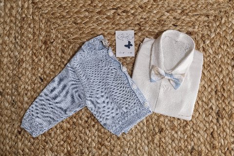 Completo 4 pezzi elegante Cielo / Bianco / Ecrù taglia 3-6 mesi Marlù