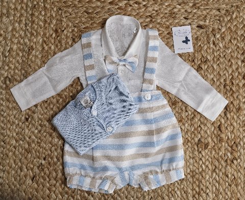 Completo 4 pezzi elegante Cielo / Bianco / Ecrù taglia 3-6 mesi Marlù