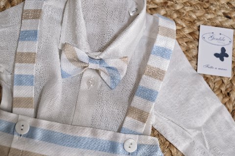 Completo 4 pezzi elegante Cielo / Bianco / Ecrù taglia 3-6 mesi Marlù