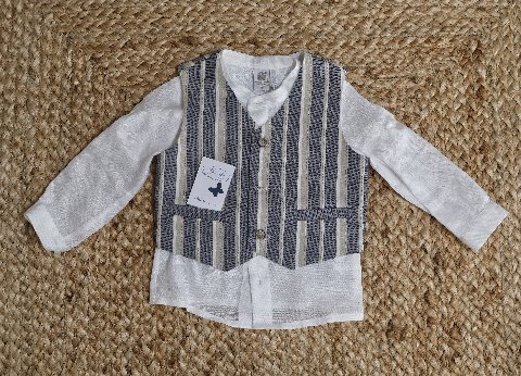Completo 4 pezzi elegante e cappellino Blu / Ecrù taglia 12-18 mesi Marlù