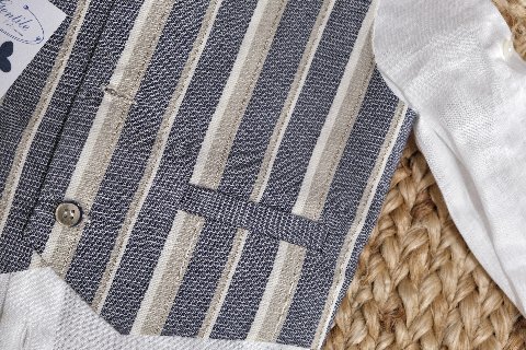 Completo 4 pezzi elegante e cappellino Blu / Ecrù taglia 12-18 mesi Marlù