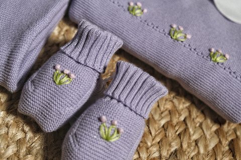 Completo nascita 6 pezzi in puro cotone Lilla Le Coconne