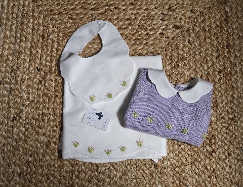 Completo nascita 6 pezzi in puro cotone Lilla Le Coconne