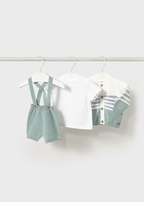 Completo 3 pezzi in filo di puro cotone Bianco / Menta taglia 2-4 mesi Mayoral