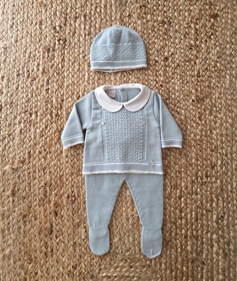 Completo 2 pezzi con cappellino in pura lana Verde Salvia taglia 1 mese Paz Rodriguez